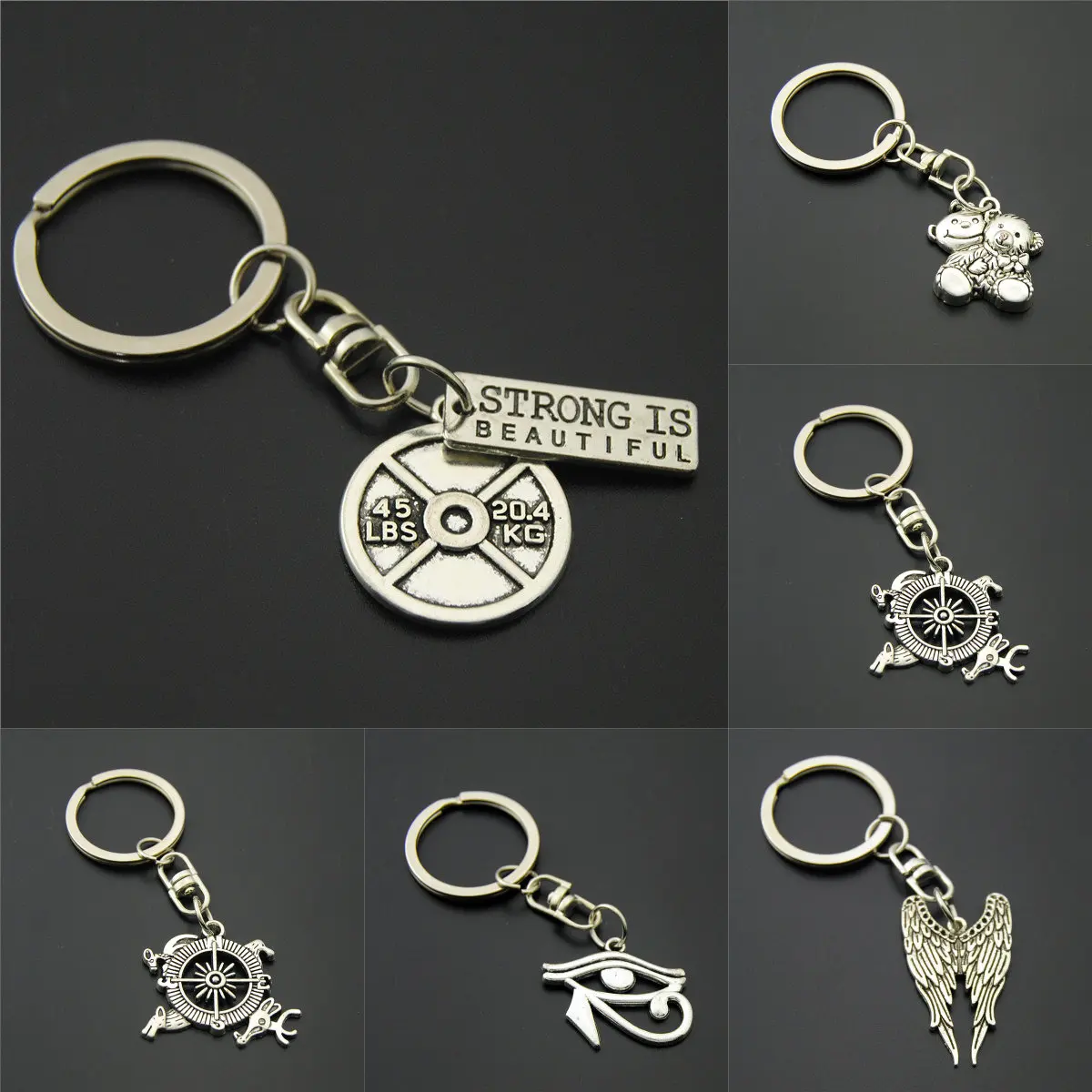 

1pc Compass Wing Keychains Evil Eye Charms Keychains Heart Lock Pendant Keyring Bag Charms For Women