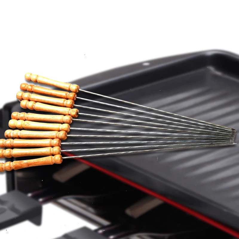Buy 1set Durable BBQ Skewers Stainless Steel Handle with Wooden Handle Metal