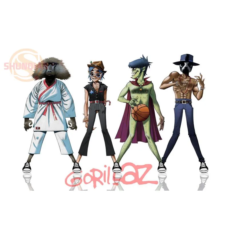 Постер с героями мультфильмов Gorillaz на заказ, атласный постер, ткань для печати, настенный постер, принт из шелковой ткани с принтом, постер - Цвет: Темный хаки