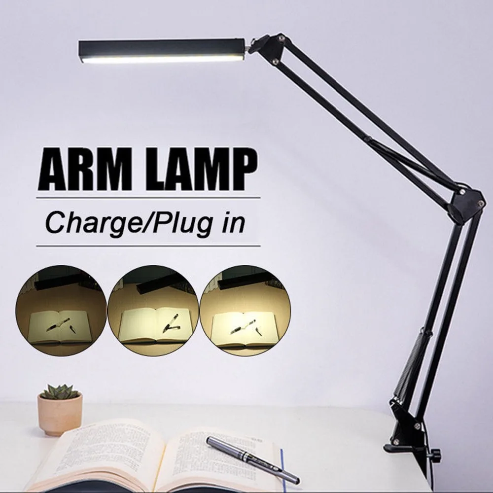 

LED Table Lamp Electric or Rechargeable LED Desk Lamp Long Arm Touch Control Dimmable Indoor Lighting for Home Bedroom Reading