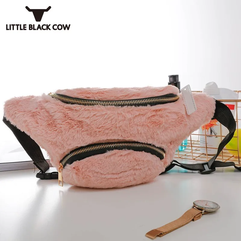 

2019 Fashion Womens Fluffy Waist Bag Korean Style Plush Belt Shoulder Bags Female Streetwear Casual Zipper Crossbody Chest Bag