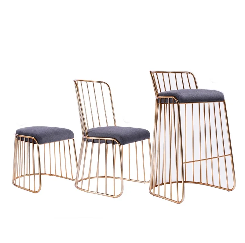 Metal Wire Side Chair Gold Finish with Backrest / Bar Counter High Stool Low Backrest / Low Stool
