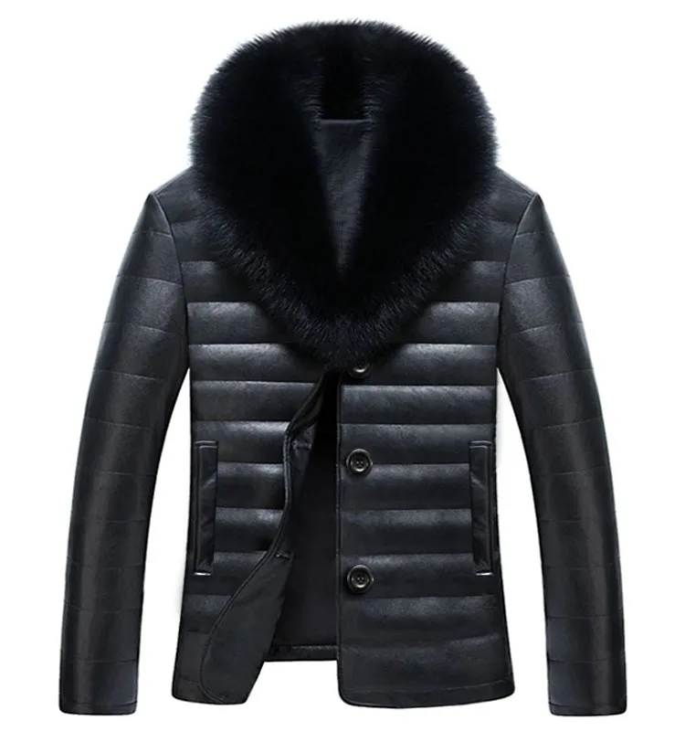 

Faux Fur Collar Men Faux Leather Jackets 2019 Autumn Brand Winter Warm Thicken Coat Casual Motorcycle PU Leather Jacket Men