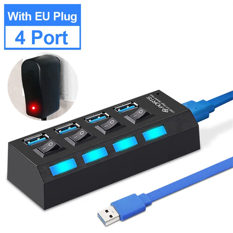 Usb-хаб USB разветвитель несколько USB C концентратор 3,0 Micro 4/7 порт Hab разветвители с адаптером питания 5 Гбит/с высокоскоростной type c концентратор для ПК - Цвет: 4 port Black with EU