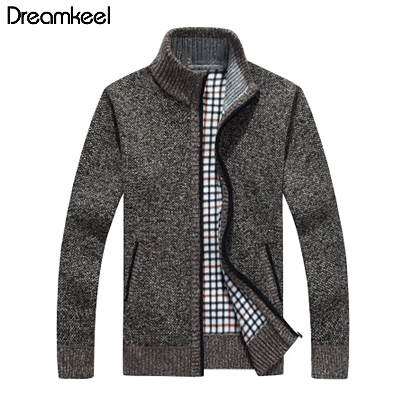 Осень-зима, мужской свитер, пальто из искусственного меха, шерстяной кардиган, свитер, куртки, мужские вязаные толстые пальто на молнии, Повседневная вязаная одежда Y1 - Цвет: Coffee