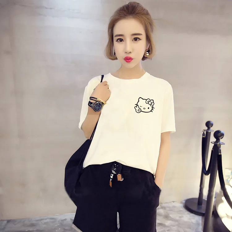 Новинка, летняя женская футболка с коротким рукавом, дешевая хлопковая модная футболка с принтом, футболка,, vestidos T025