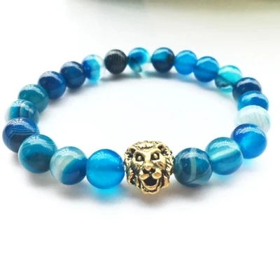 BEAUCHAMP Lion Head Skull Black Lava Rock Beads Bracelets Natural Stone Volcanic Stretch Elastic Cord Jewelry Expandable Gem | Украшения и