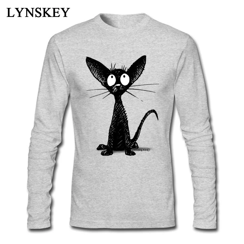 Design T-Shirt Family Round Neck Little Black Cat 100% Cotton Boy Tops T Shirt Design Long Sleeve Tee Shirt Top Quality Little Black Cat grey