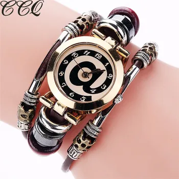 

Ccq Fashion Vintage Cow Leather Bracelet Watches Casual Women Crystal Quartz Watch Relogio Feminino Drop Shipping