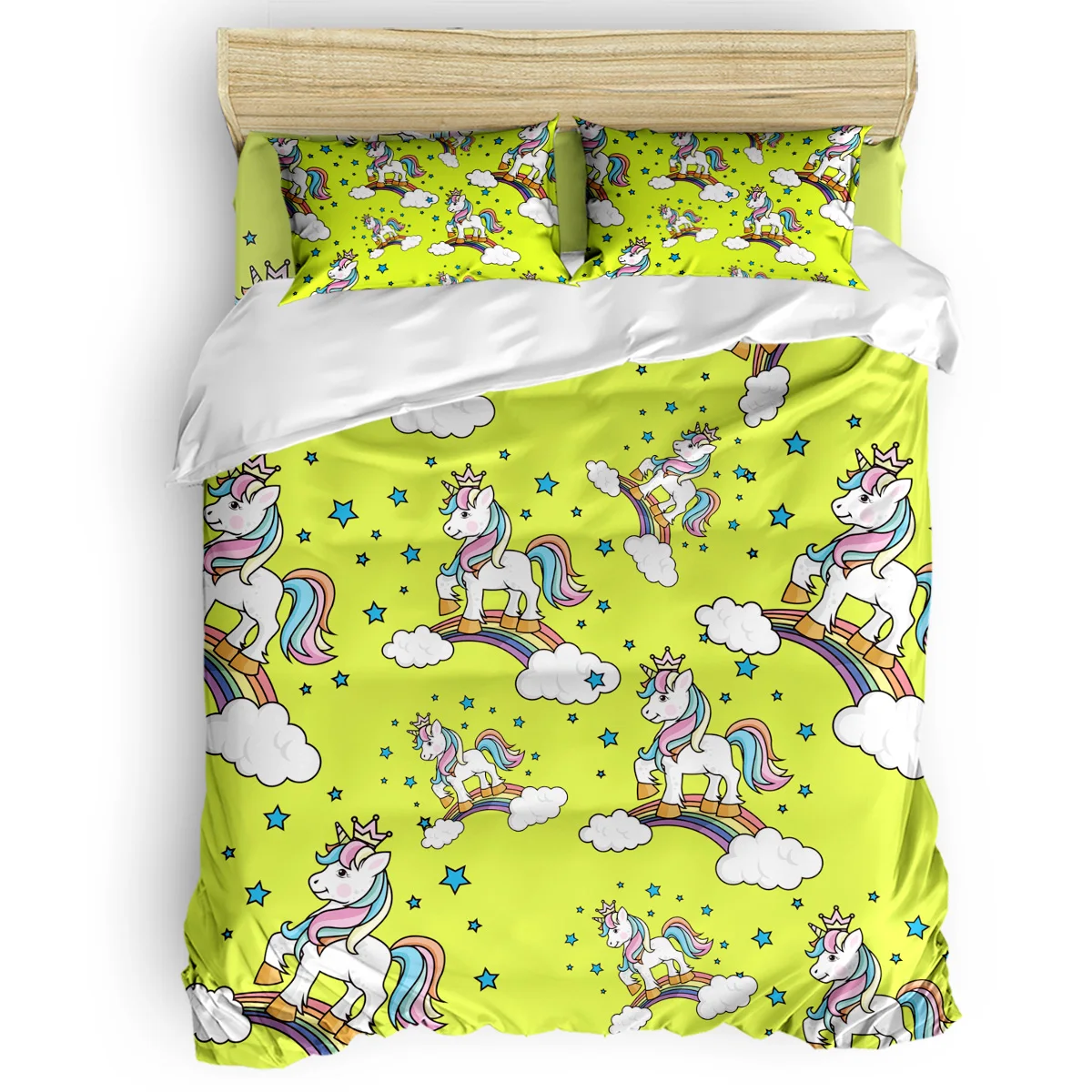 

Rainbow With Unicorn Stars 4 Piece Bedding Set Modern Duvet Cover Set Bedroom Decor