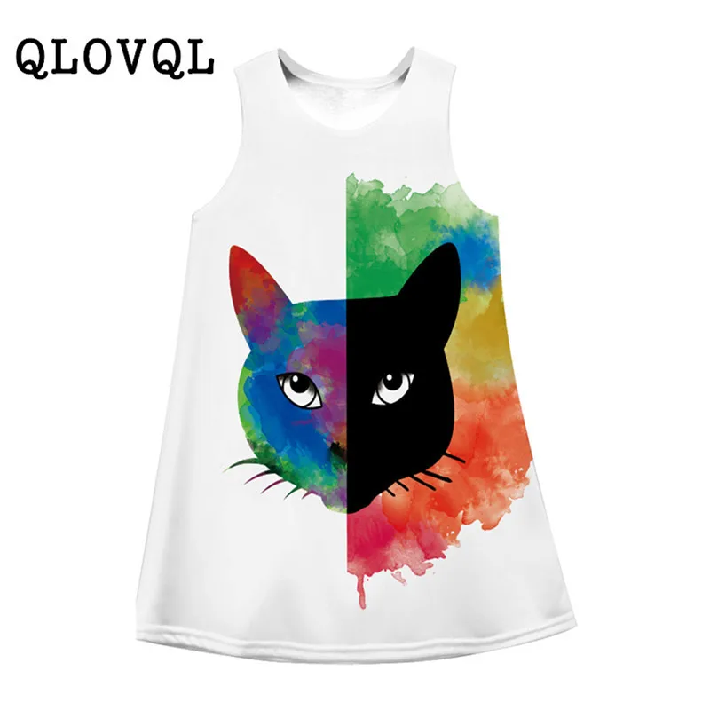 

2019 Kids Party Dresses for Girl 8 9 10 11 Years Casual Cute Cat Princess Girl Summer Dress Children Clothing