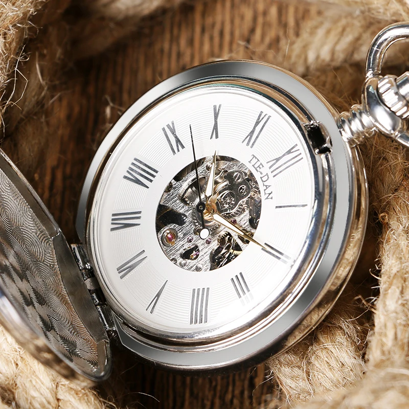 Винтаж карманные часы серебряные уникальный Для женщин кулон Механический ручной взвод fob Двухместный Охотник цепи железной дороги Для