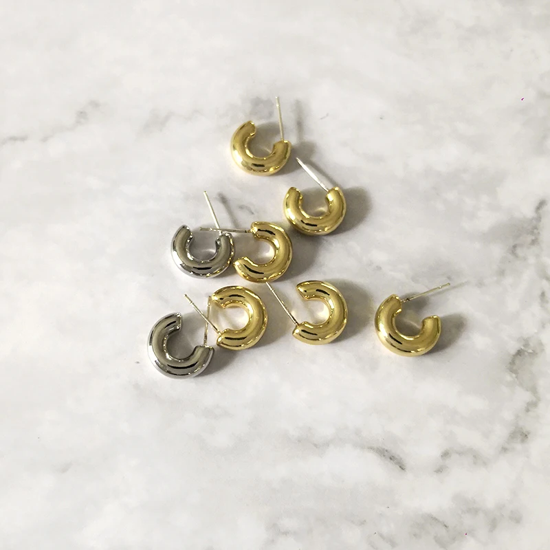 Peri'sBox 14mm Thick Mini Hoop Earrings for Women Chunky Gold Tiny Plain Hoops Little Earring Minimalist Everyday Earrings - Image 2