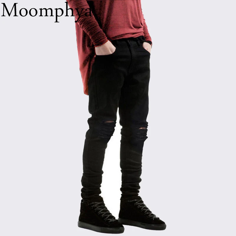 2017 New Black Ripped Jeans Men With Holes Denim Super Skinny Famous Designer Brand Slim Fit Jean Pants Scratched Biker Jeans|jean jacket for men|men