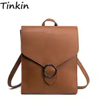Tinkin Retro PU Leather Small Bag Leisure Bags All-match Simple British Student Backpack Bag Girls School Bag