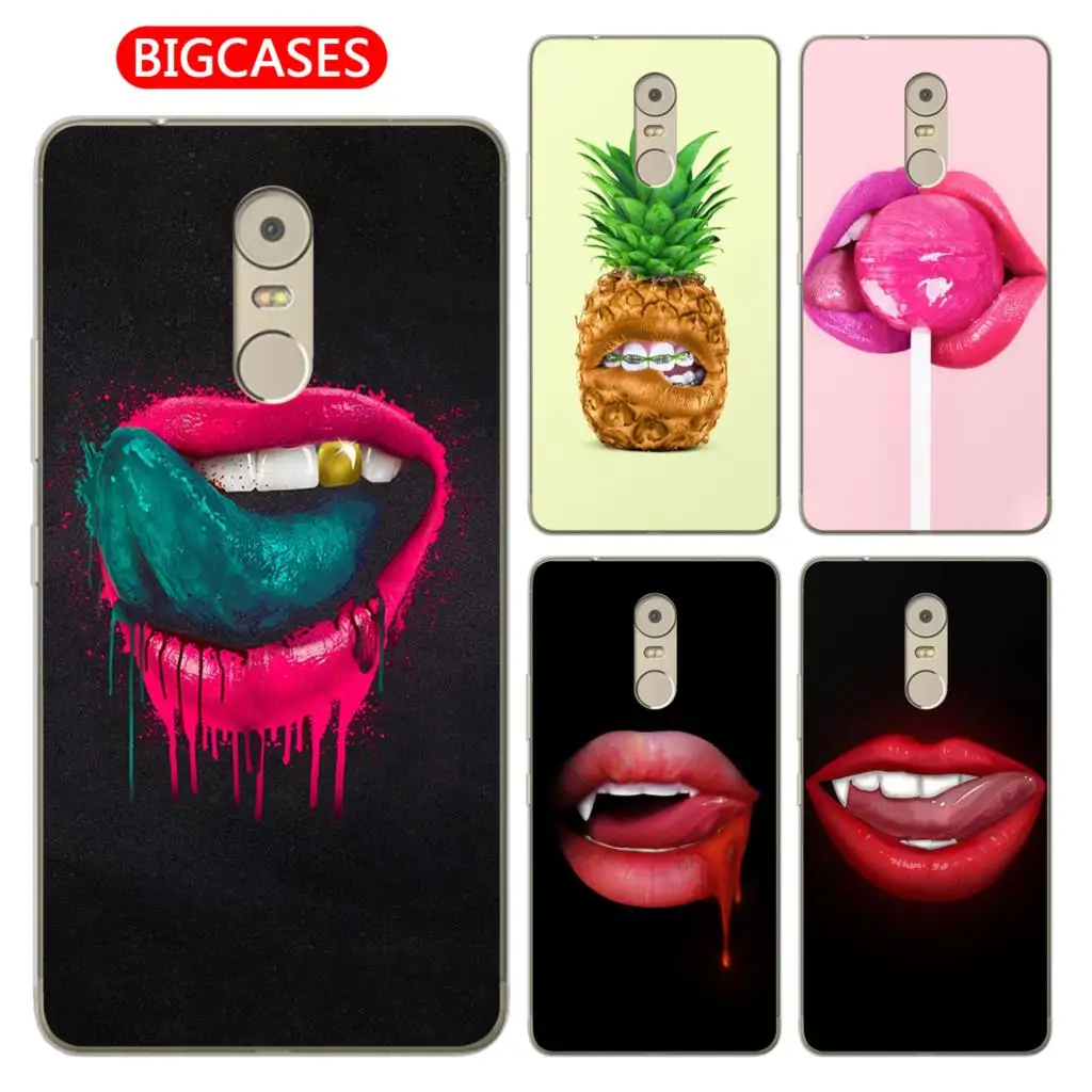 

For Lenovo K6 Note Case Cover 5.5" Soft TPU Silicone Popular Cool Color Sexy Horror Lips Teeth Tongue Painted Phone Back Case