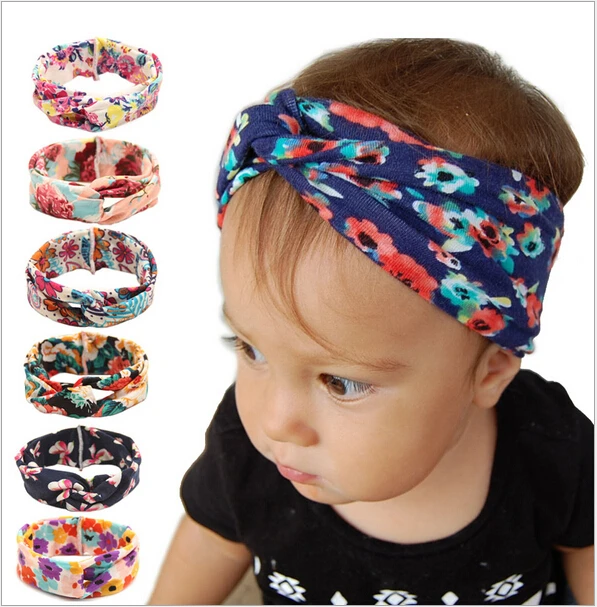 flower fabric girls kids knot headband hair accessories for newborns