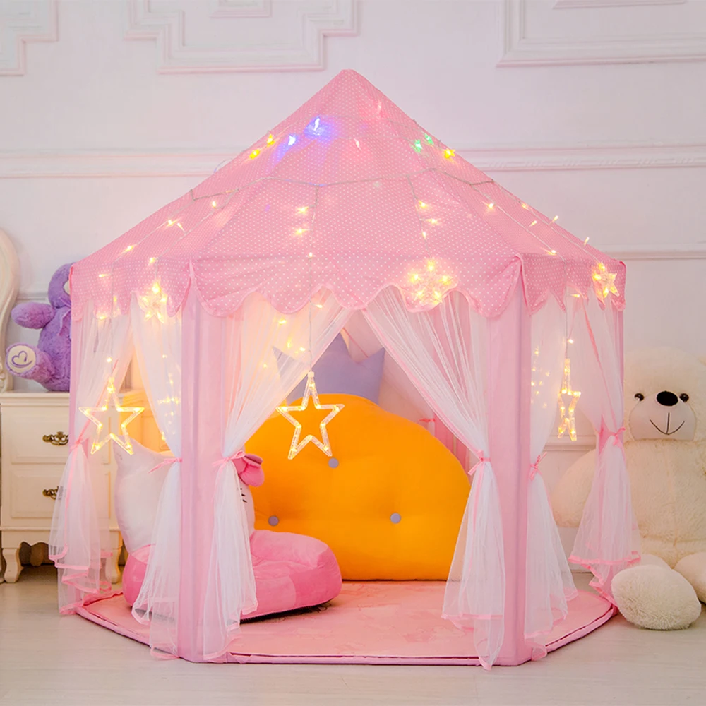 Pink Princess Children's Tent Toy Ball Pool Portable Girl's Castle Play House Kids Small House Playtent Folding Baby Beach Tent