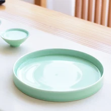 Короткий однотонный керамический фарфоровый поднос для чая, Офисная чашка для чая, держатель для чайника, аксессуары для чайной церемонии, тарелка для фруктов, блюдо для выпечки, блюдце