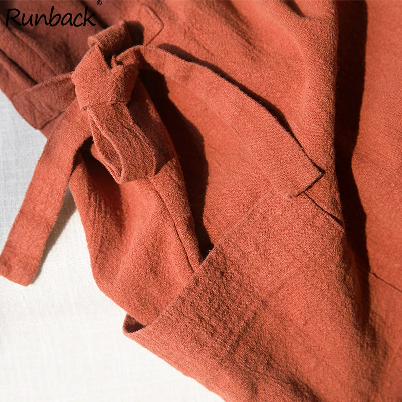 Женское льняное платье комбинезон Runback черное большого размера в стиле ретро на