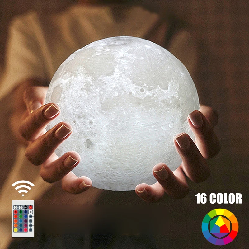 

3D Printing Moon Lamp 16 Colors USB Charging Night Light Rechargeable Touch Switch Nightlight Bedroom Home Motion SenSor L132