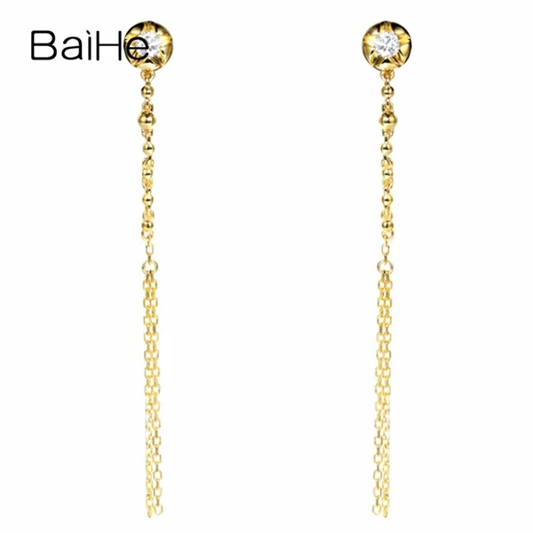 BAIHE Solid 14K желтое золото 0.08ct H/SI натуральные бриллианты свадебные женские модные ювелирные изделия подарок серьги-гвоздики - Цвет камня: Yellow Gold