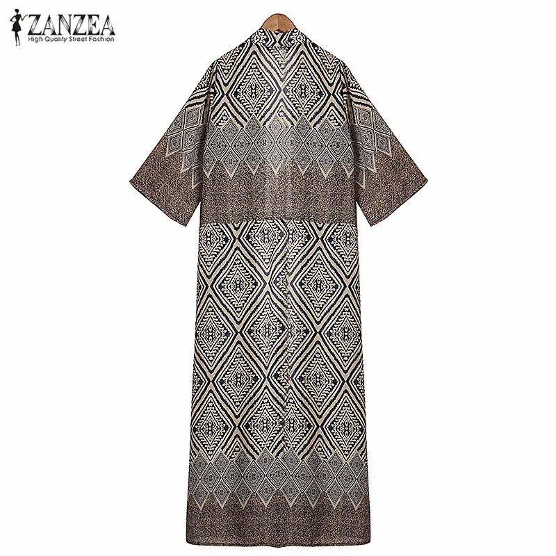 ZANZEA 2016 Boho Summer Women Printed Blouse Tops Loose Kimono Half Sleeve Long Cardigan Blusas Femininas Beach Cover-ups