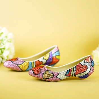 

Women Shoes Crystal Red Heart Pattern Personalized Low Heel Plus Size 43/44 Round Toe Spike Heels Lovely Baby Pink Pumps Party