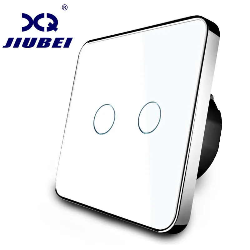 Jiubei White Crystal Glass Switch Panel touch switch EU Standard 2 Gang 1 Way Switch switch