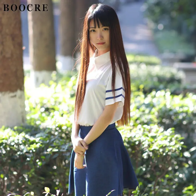 

BOOCRE Japanese/Korean England Navy Cosplay School Uniforms Cute Girl Sailor Suit JK Student Shirt+Skirt+Tie Clothing