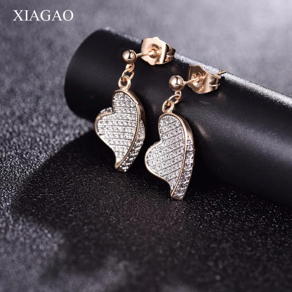 

XIAGAO European Style Fashion Rerto Gold Color Dangle Earrings for Women Love Heart AAA CZ Drop Earring Brinco Feminino XGE613