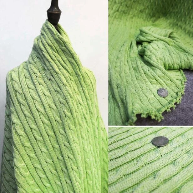 

100cm Fruit green thick coarse twisted wool knitted fabric sweater cap twisted rope diamond Elastic force textiles fabric C188