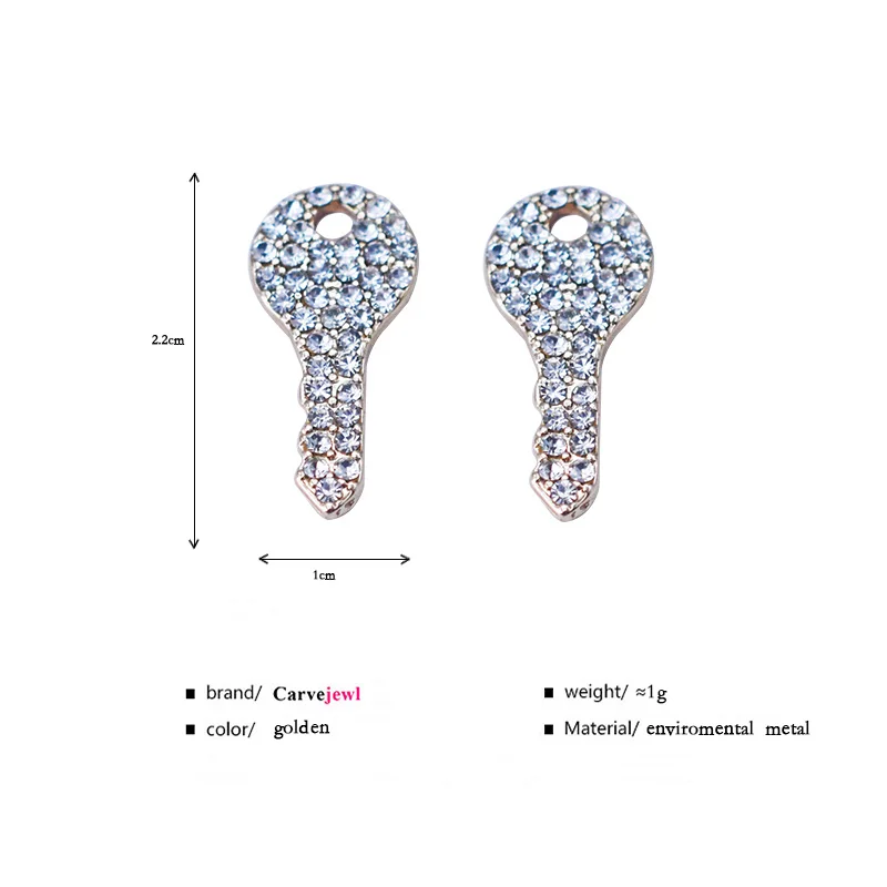 Carvejewl, милые маленькие серьги-гвоздики, хрустальные стразы, милые серьги в форме ключа, корейский дизайн, серьги для женщин, девушек, студентов, подарок, ювелирное изделие