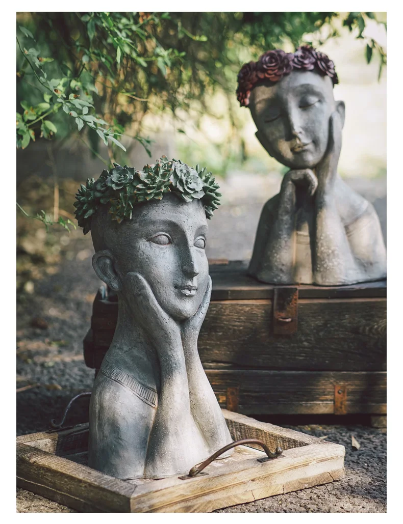 Идиллическая улани Лавр творческая статуя портрет Ретро ваза украшение сада богиня цветочный горшок вставляется сухой цветок