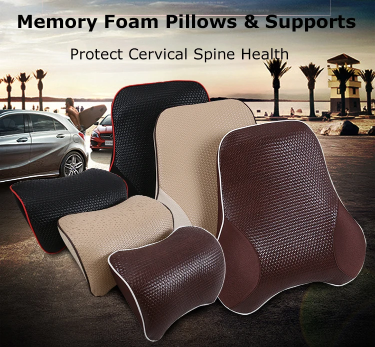 Lumbar Support Cushion For Car And Headrest Neck Pillow Kit Ergonomically Design Universal Fit Major Car Seat