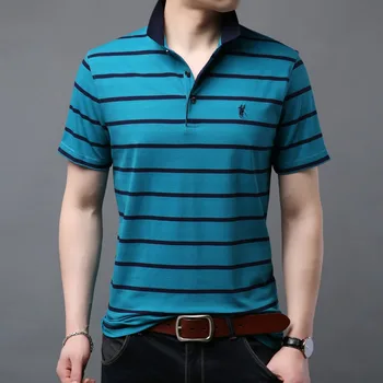

Man Polo Shirt Men Cotton Breathable Hosre Pattern 2019 Summer New Business Striped Design Short Sleeve polos para hombre F8869
