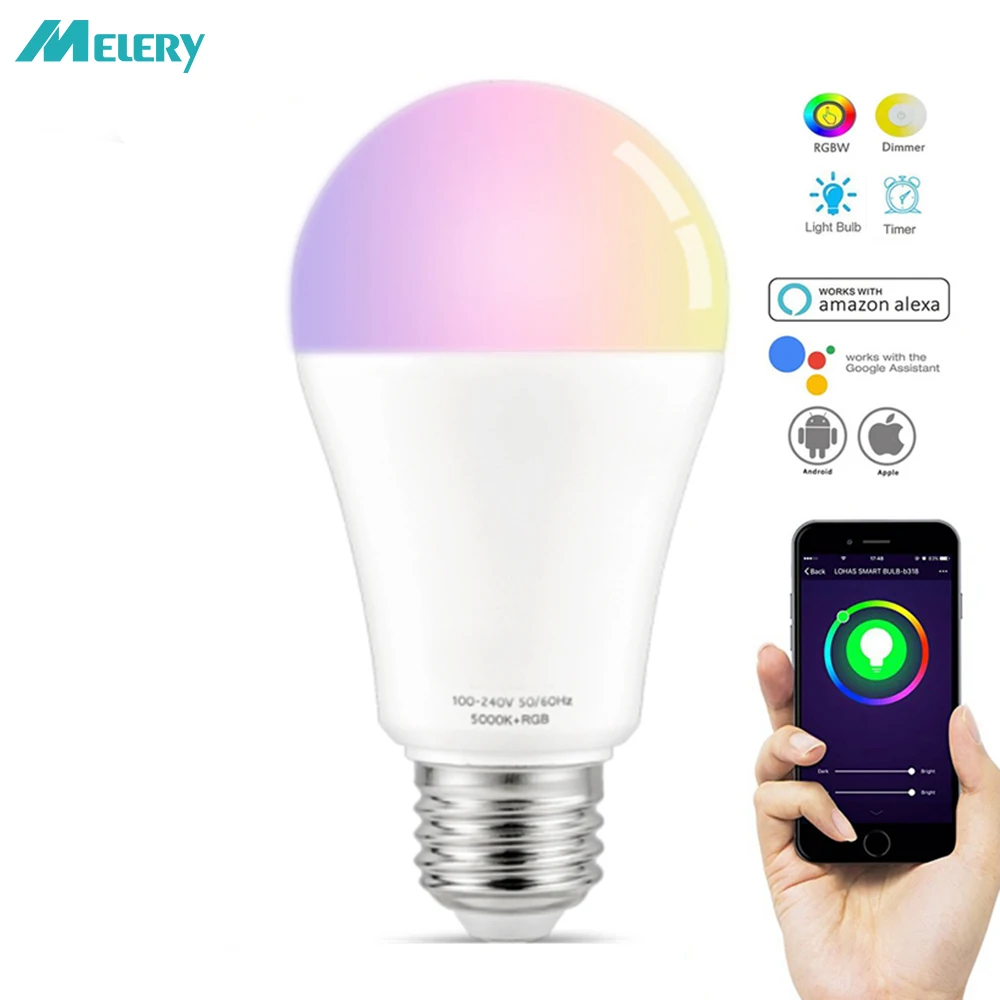 

WiFi Smart LED Light Bulbs E27 12W Lamp Equal 90W RGB Cool White Colour Changing Mood Light Homekit Works with Alexa Google Home