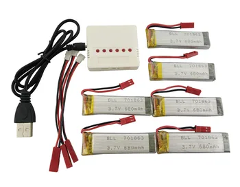 

BLL RC Model Airplane Battery UDI U817 U818A V959 V222 V929 V929 S032 4 Axis Airplane Helicopter 6PCS 3.7V 680mah and Charger