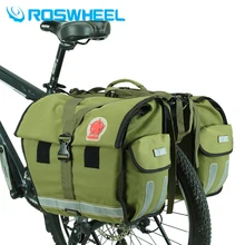 ROSWHEEL Retro Canvas Bicycle Carrier Bag 50L Rear Rack Trunk Bike Luggage Back Seat Pannier Cycling Storage Two Bags Send cover