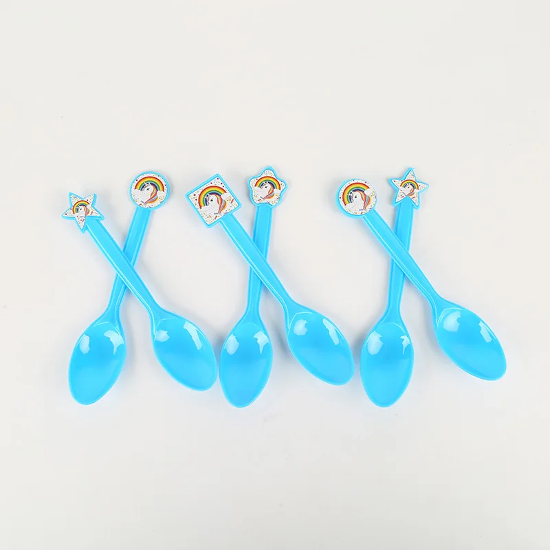 High-quality Disposable Plastic Spoon 6Pcs/Pack Unicorn Theme Tableware Supplies for boys/girls Birthday Party Decoration