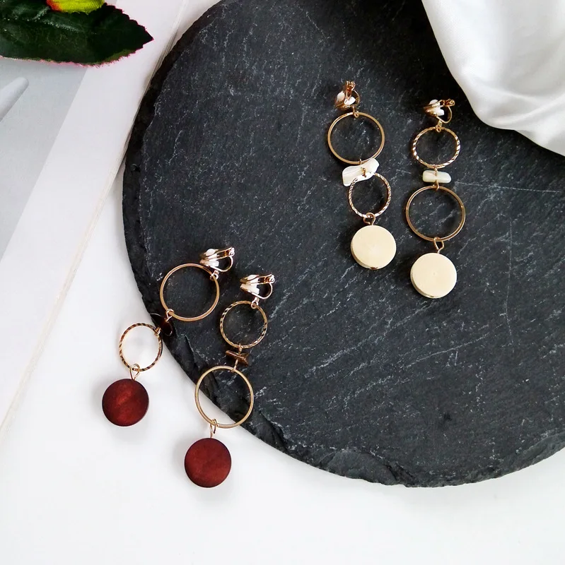 

Geometric vintage clip on earrings round clip earrings without piercing non pierced earrings for women