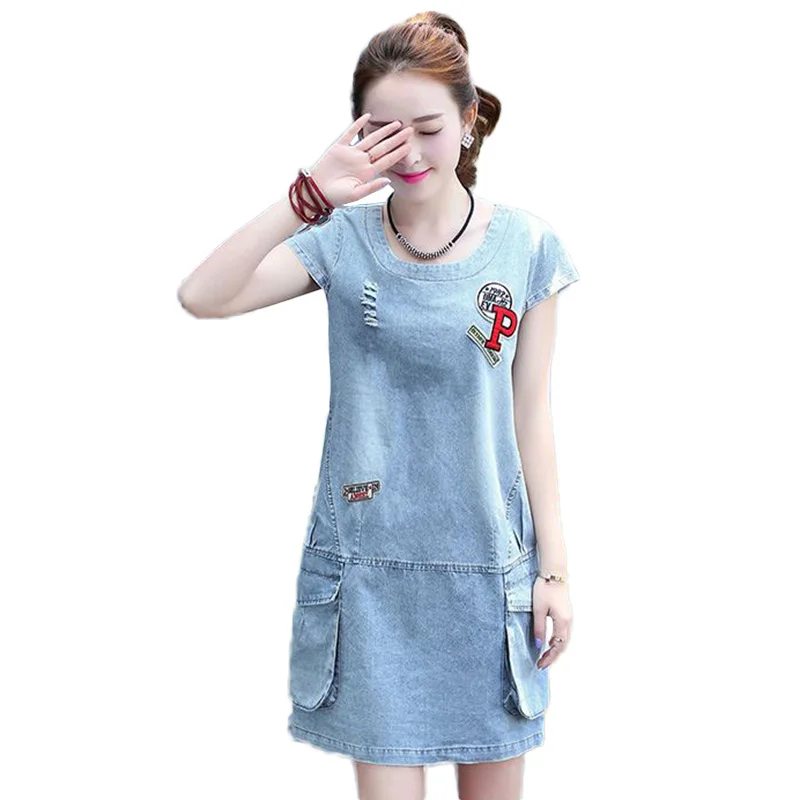 2019 Summer Denim Dress Women Vintage Short Sleeve Plus Size 4XL Jeans Dresses Loose Mini Casual Dress Vestidos European Style