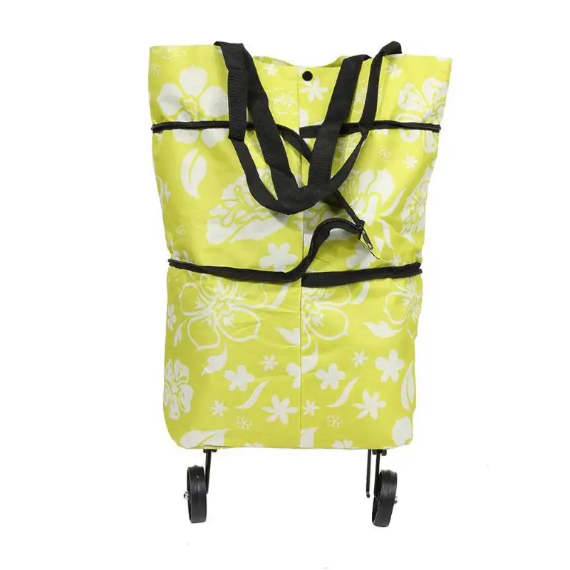 Легкая Портативная Складная Тележка для покупок тележка сумка с колесами супермаркет покупка продуктовые сумки для покупок для дома - Цвет: Green flowers