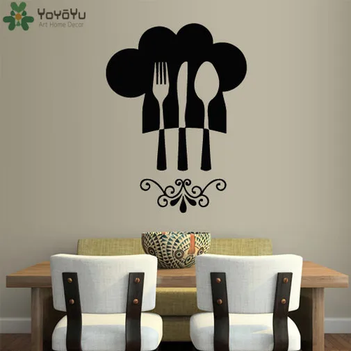 

Kitchen Wall Decal Vinyl Spoon Knife Fork Pattern Wall Stickers Removable Chef Restaurant Poster Adhesive Art Mural Decor SY173