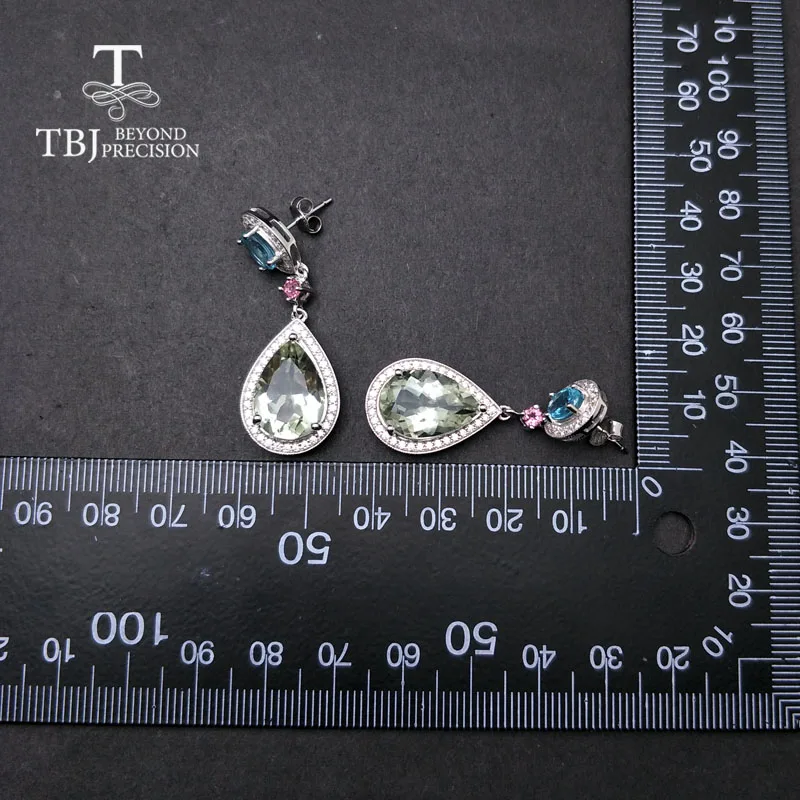 Женские вечерние серьги TBJ Серебристые с натуральным prasiolite зеленый аметист