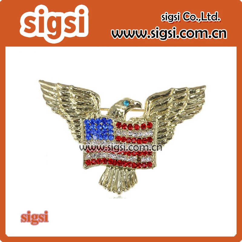 

100pcs / Lot Eagle Rhinestone American Flag Brooch Pin Jewelry