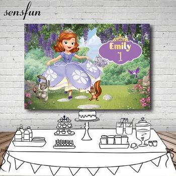 

Sensfun 7x5FT Sofia Princess Crown Castle Garden Animal Pets Backdrop Girls 1st Birthday Party Background For Photo Studio Vinyl