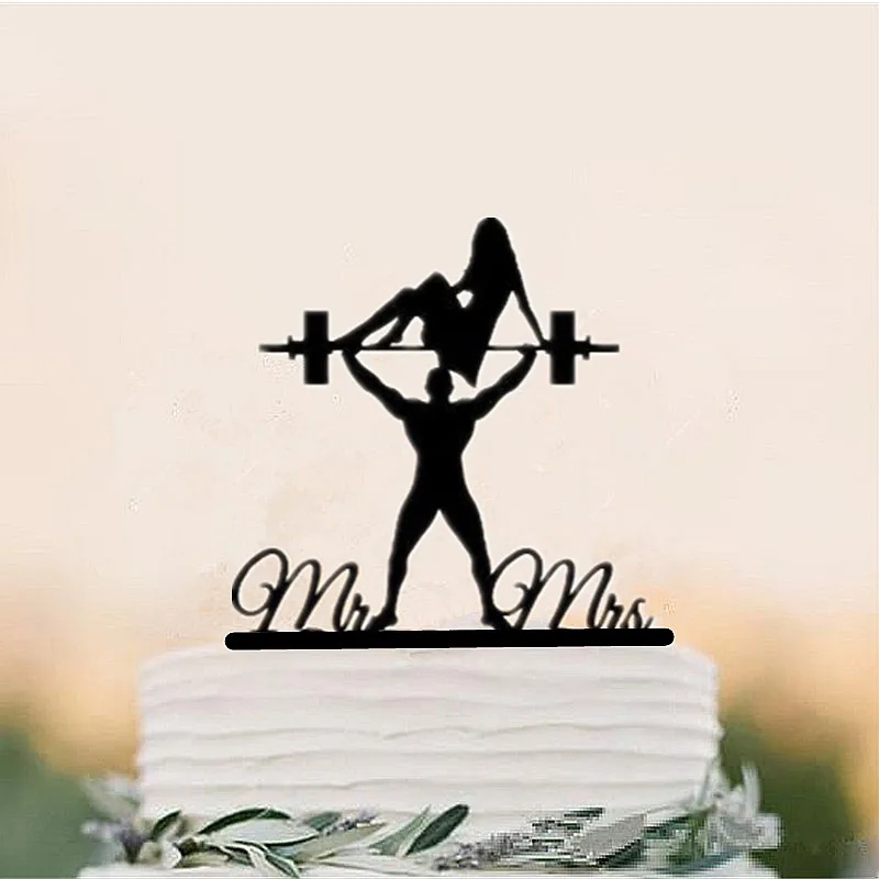 

Funny Style Wedding Cake Topper Bride & Groom Cake Topper MR & Mrs The groom lifting the bride Black Acrylic Cake Decorating