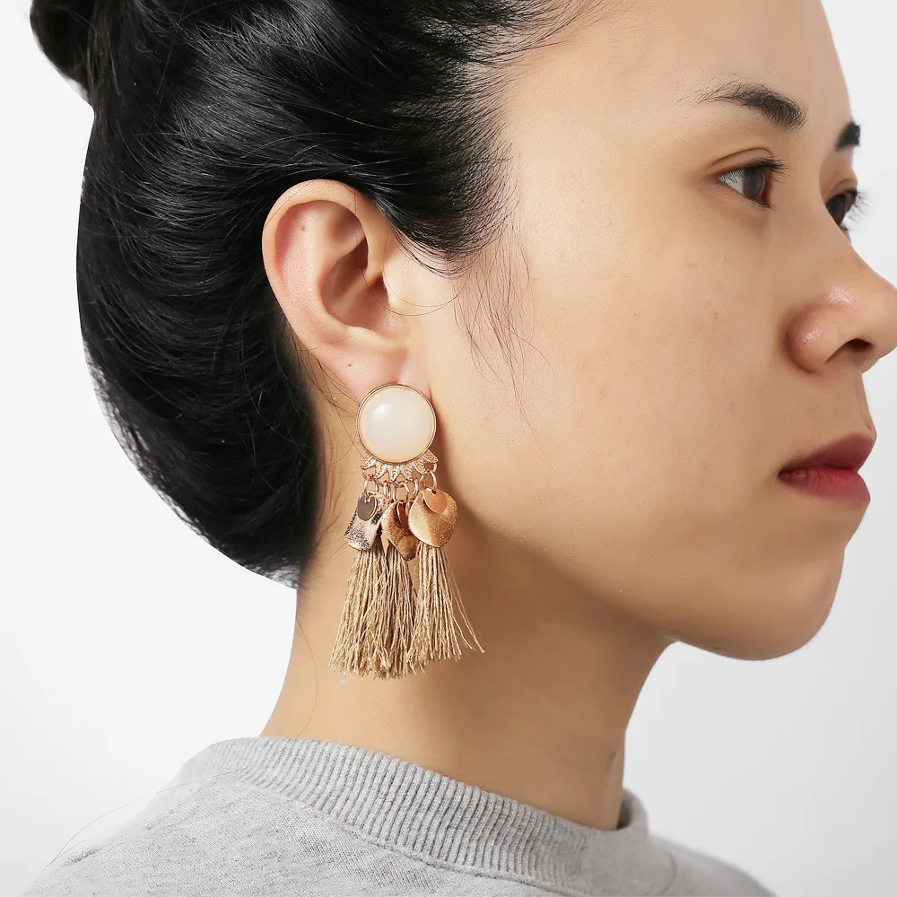 Tassel Fringe Korean Women Earrings 2019 Earring Triangle Long Jewelry Pendientes Mujer Moda Alloy Resin Tassels Ear Nail | Украшения и