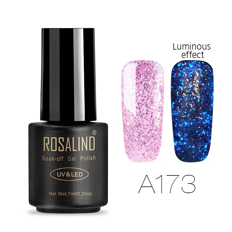ROSALIND гель 1S 7 мл светящийся розовый золотистый гель блеск лак для ногтей праймер для дизайна ногтей УФ светодиодный маникюрный гель лак замочить от - Цвет: RAA173